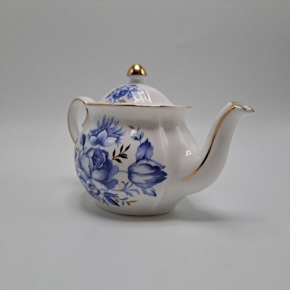 Wade England The Regency Collection White Teapot Blue Floral White Gold Trim - Picture 4 of 11